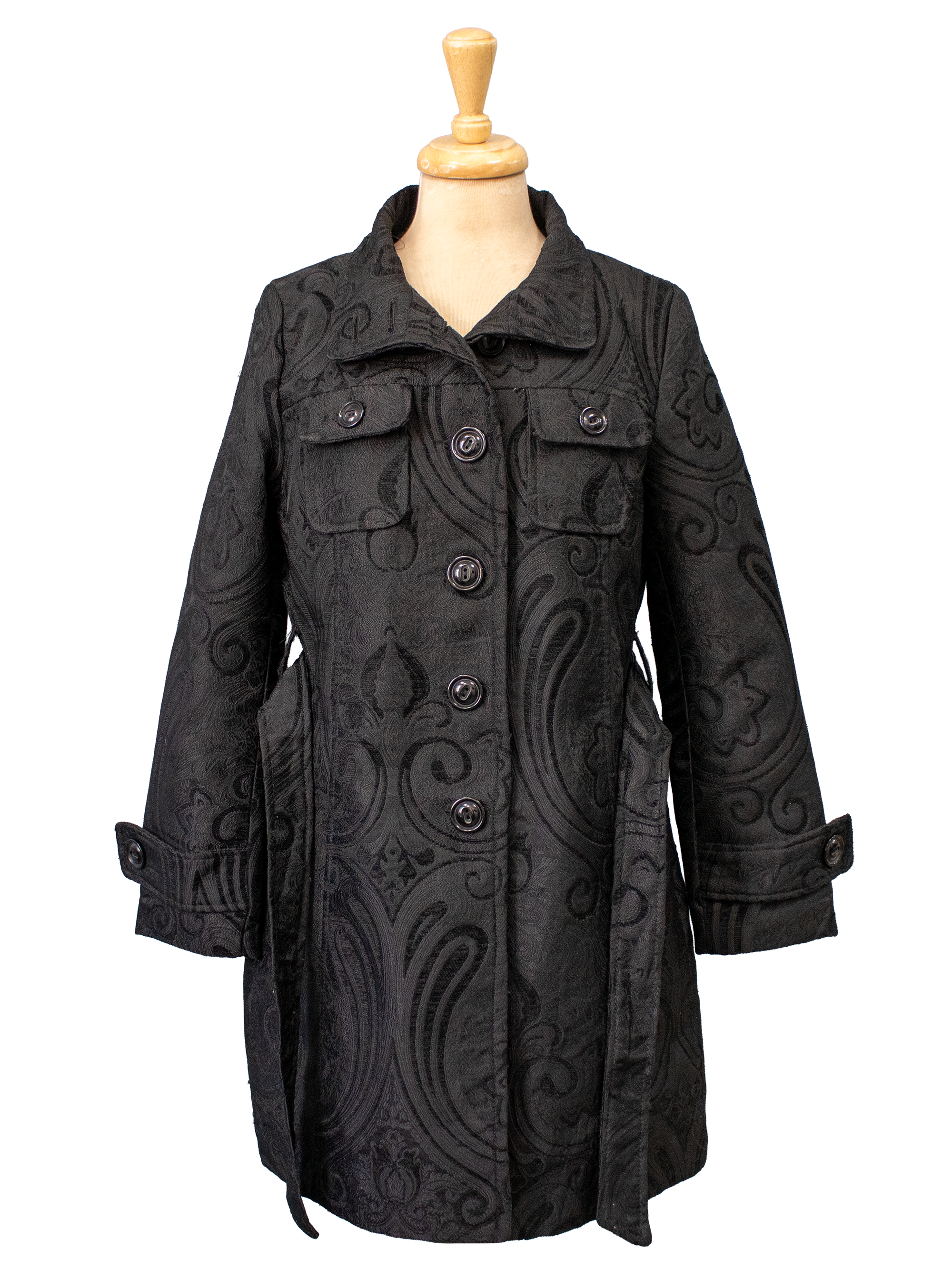 Foglie Rose Textured Black Coat