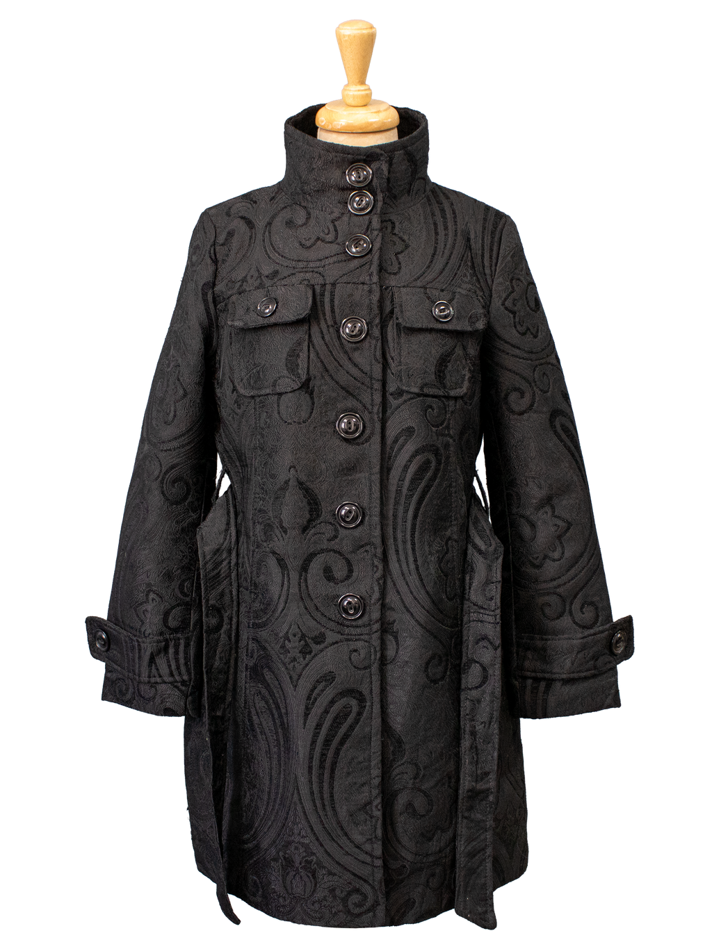 Foglie Rose Textured Black Coat