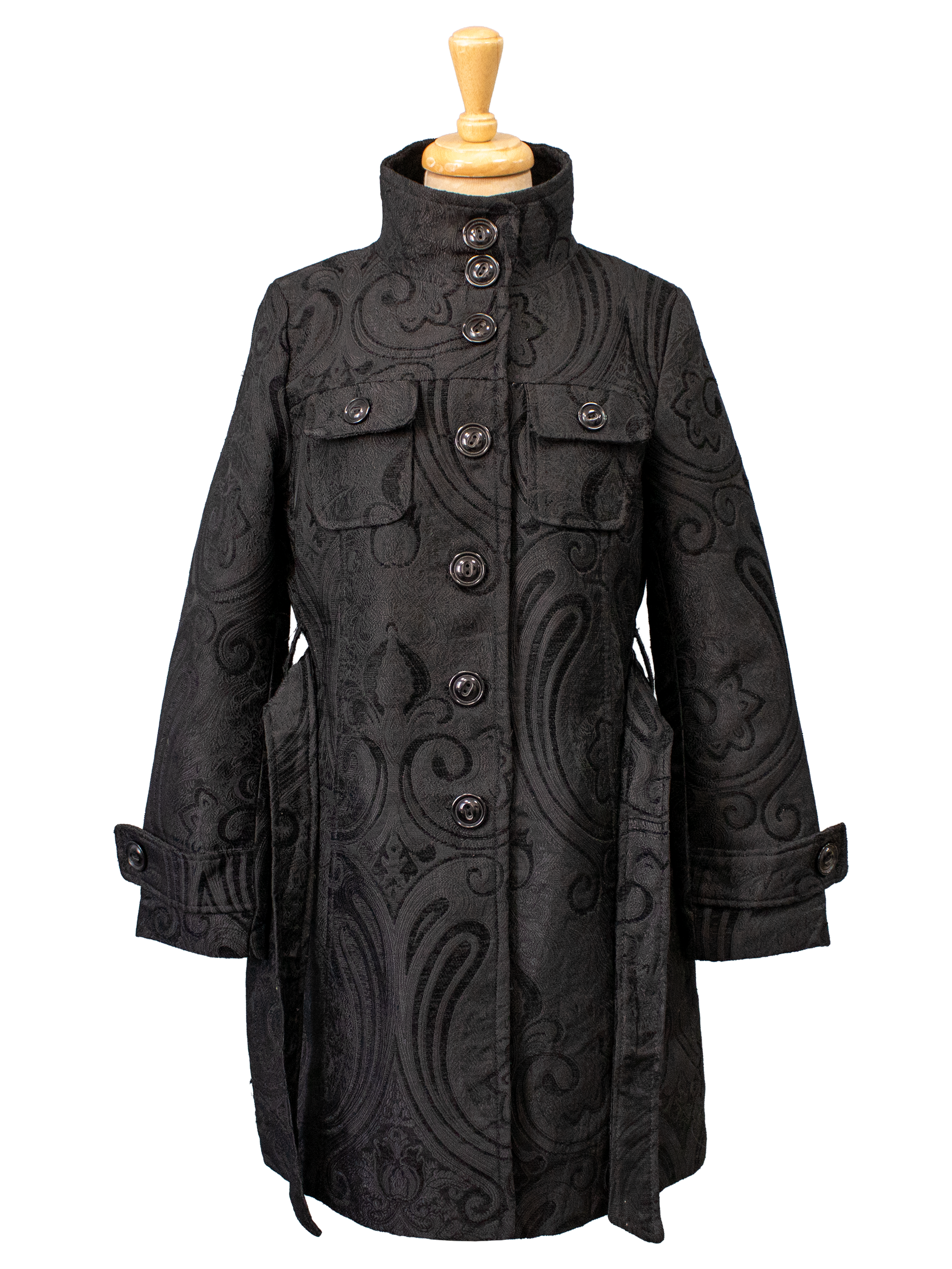 Foglie Rose Textured Black Coat