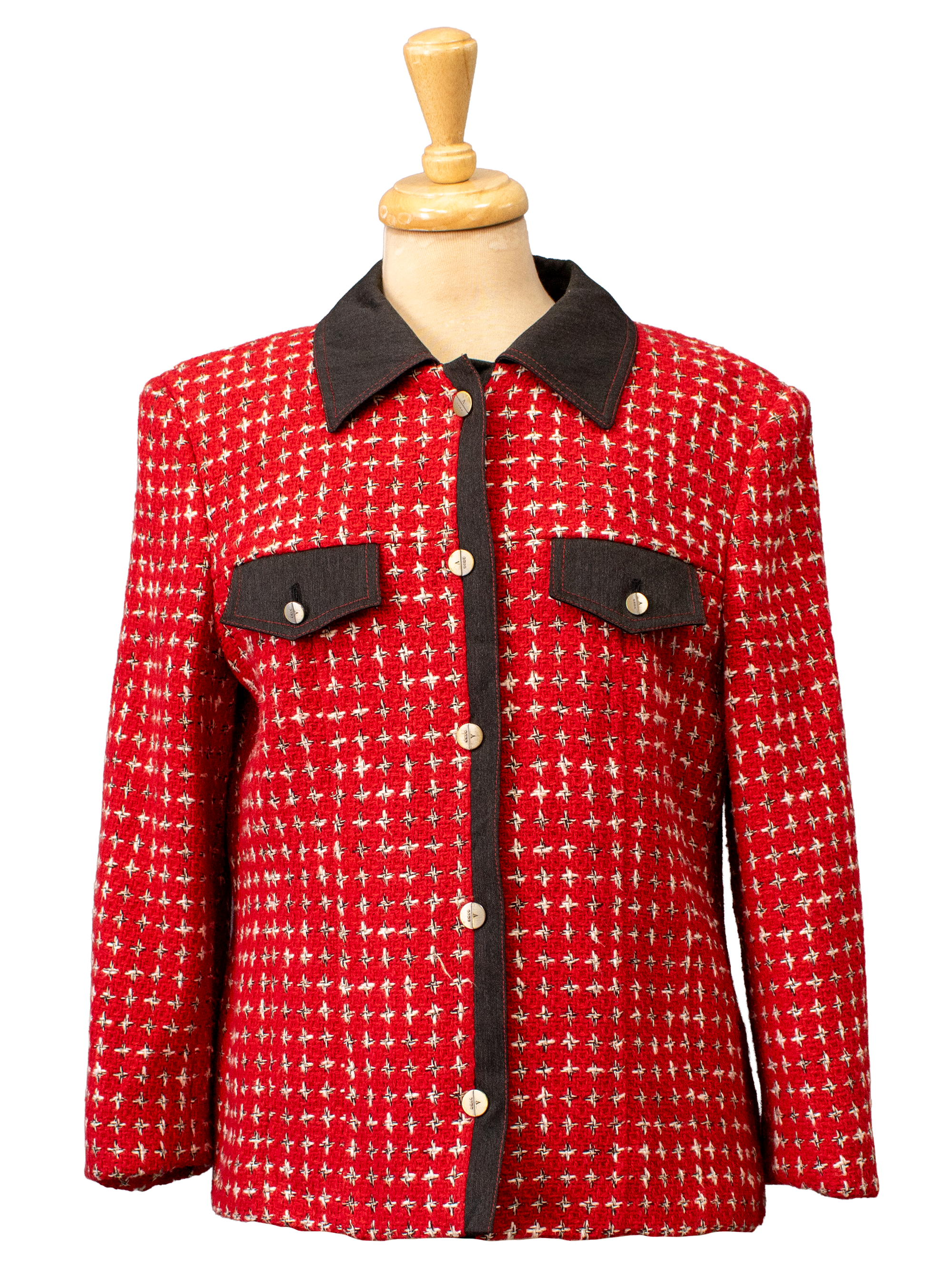 Red Textured Jacket with Black Accents