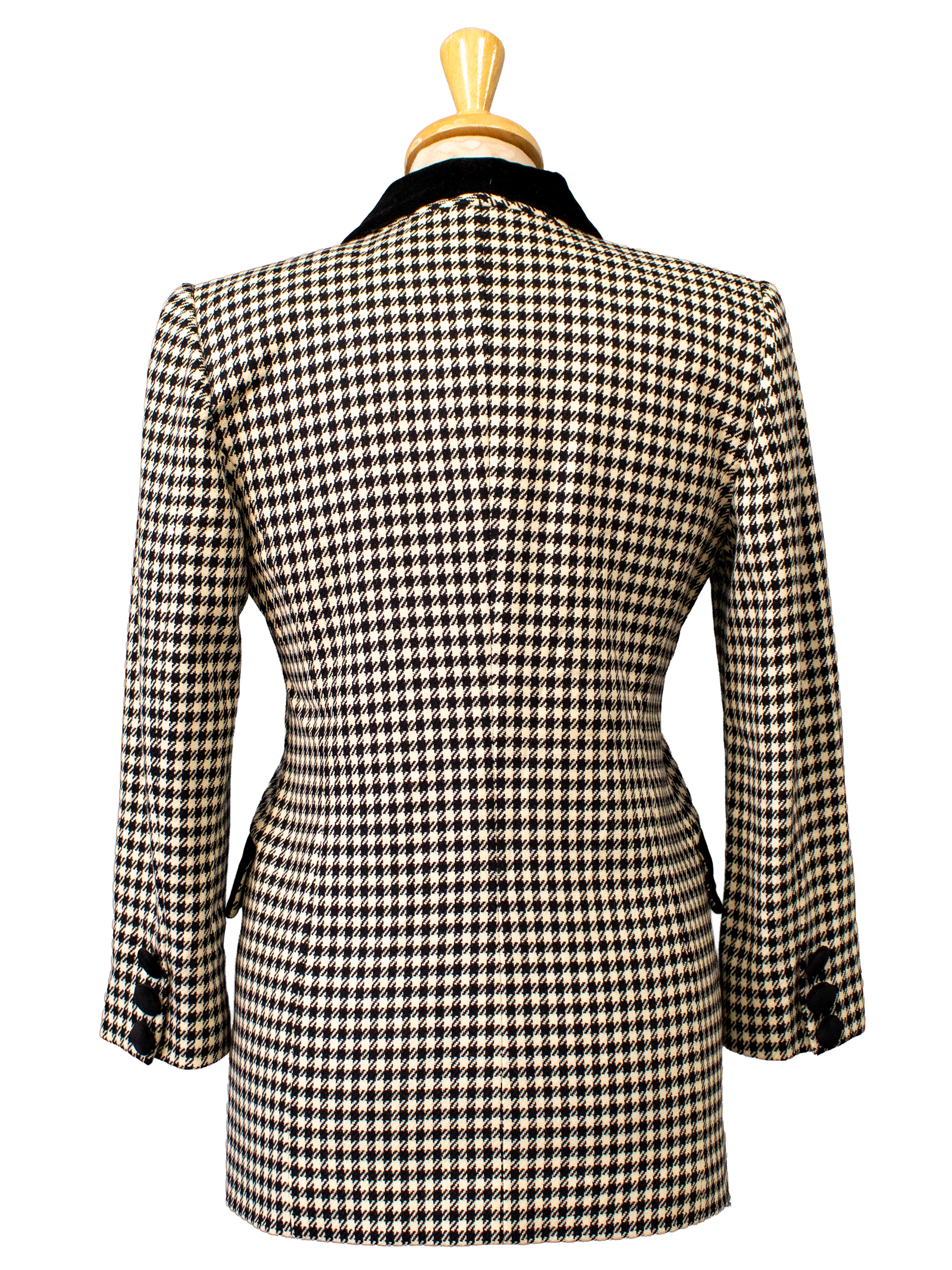 Black and White Check Coat with Black Details