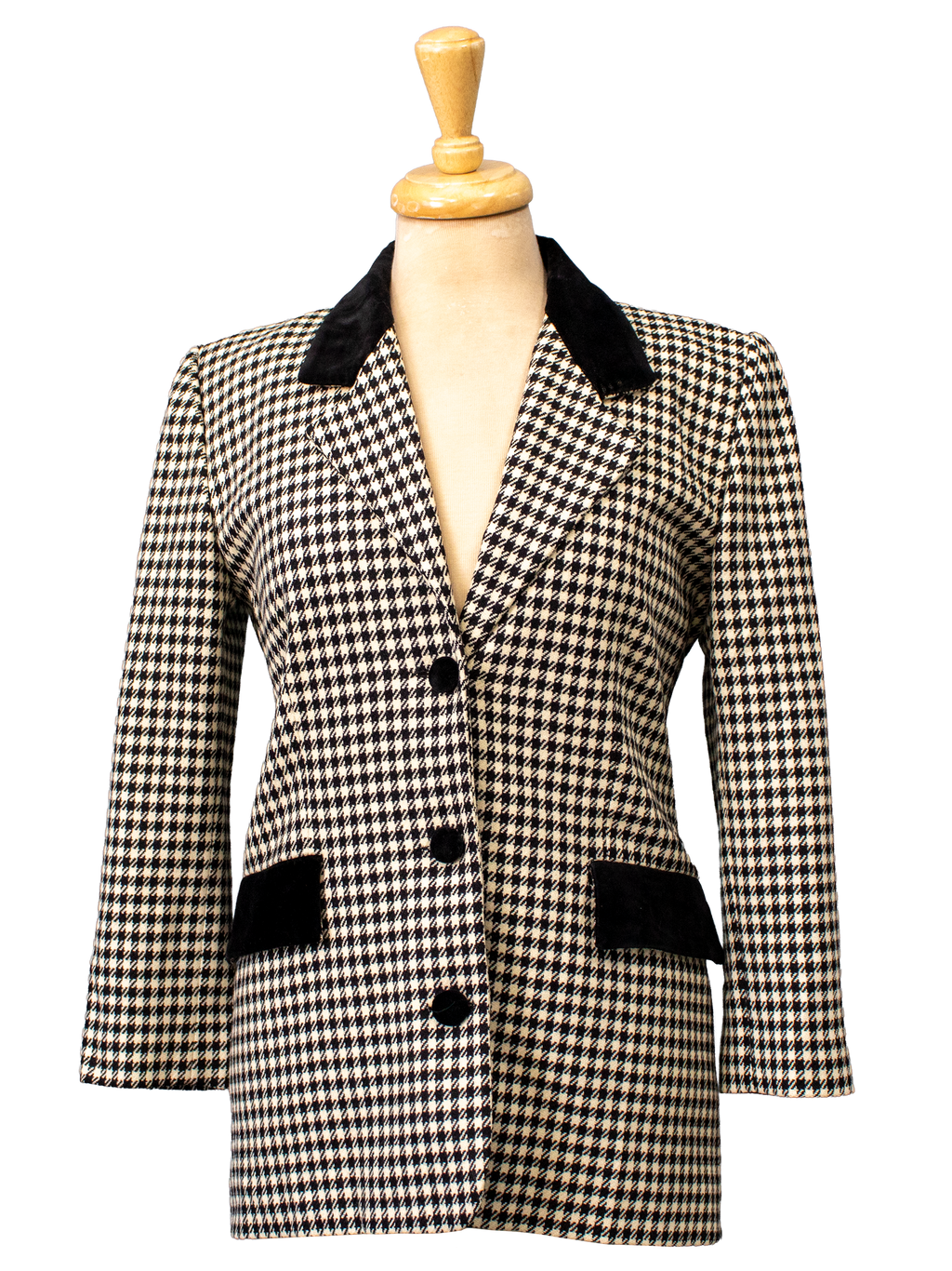 Black and White Check Coat with Black Details