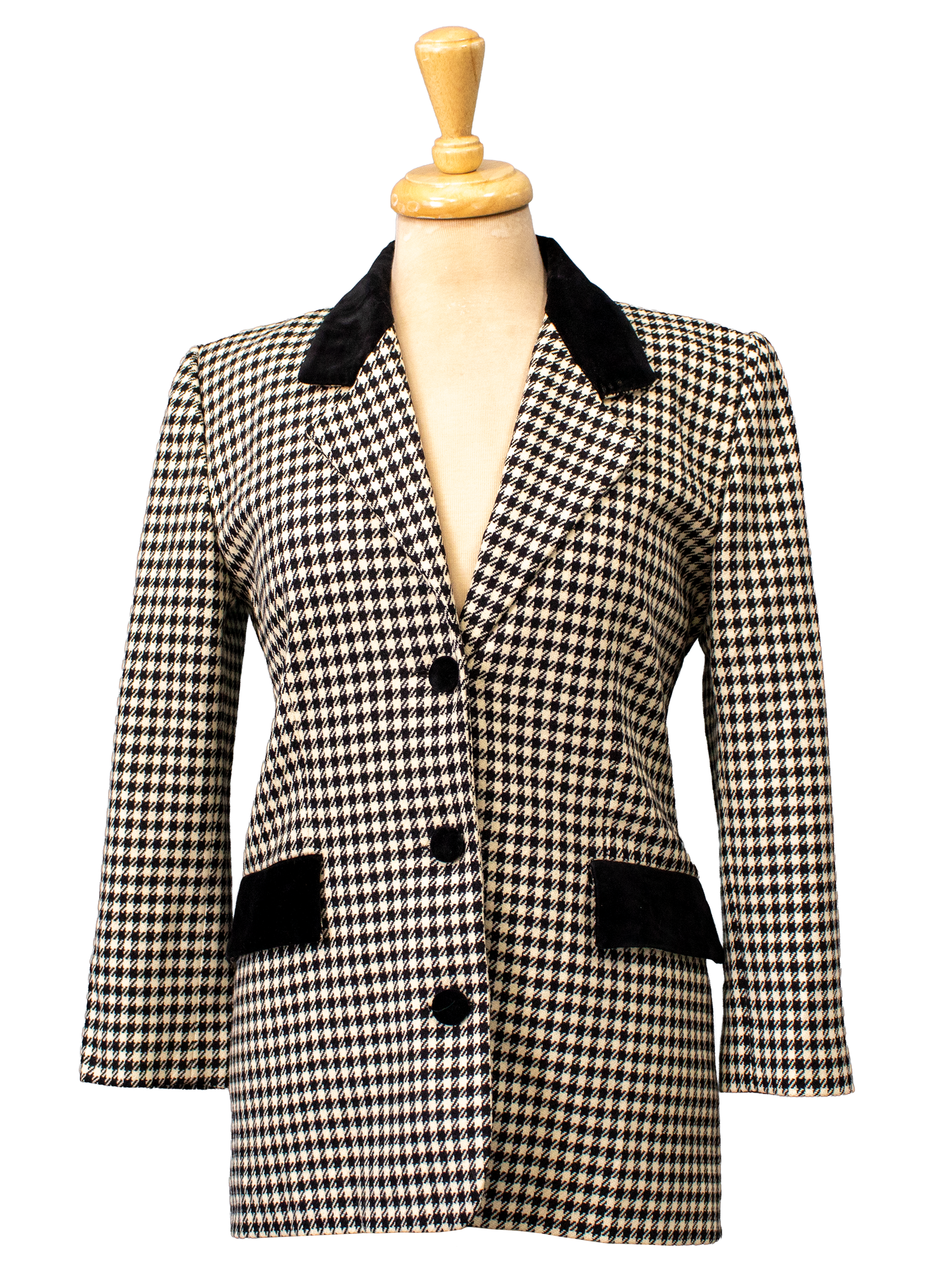 Black and White Check Coat with Black Details