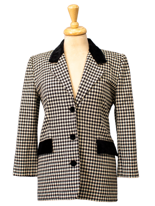 Black and White Check Coat with Black Details