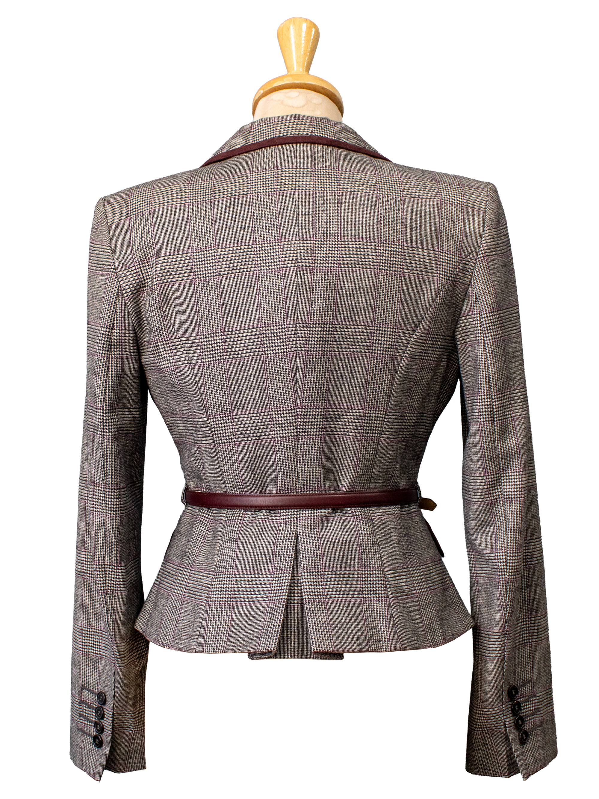 Grey Plaid Blazer with Maroon Details