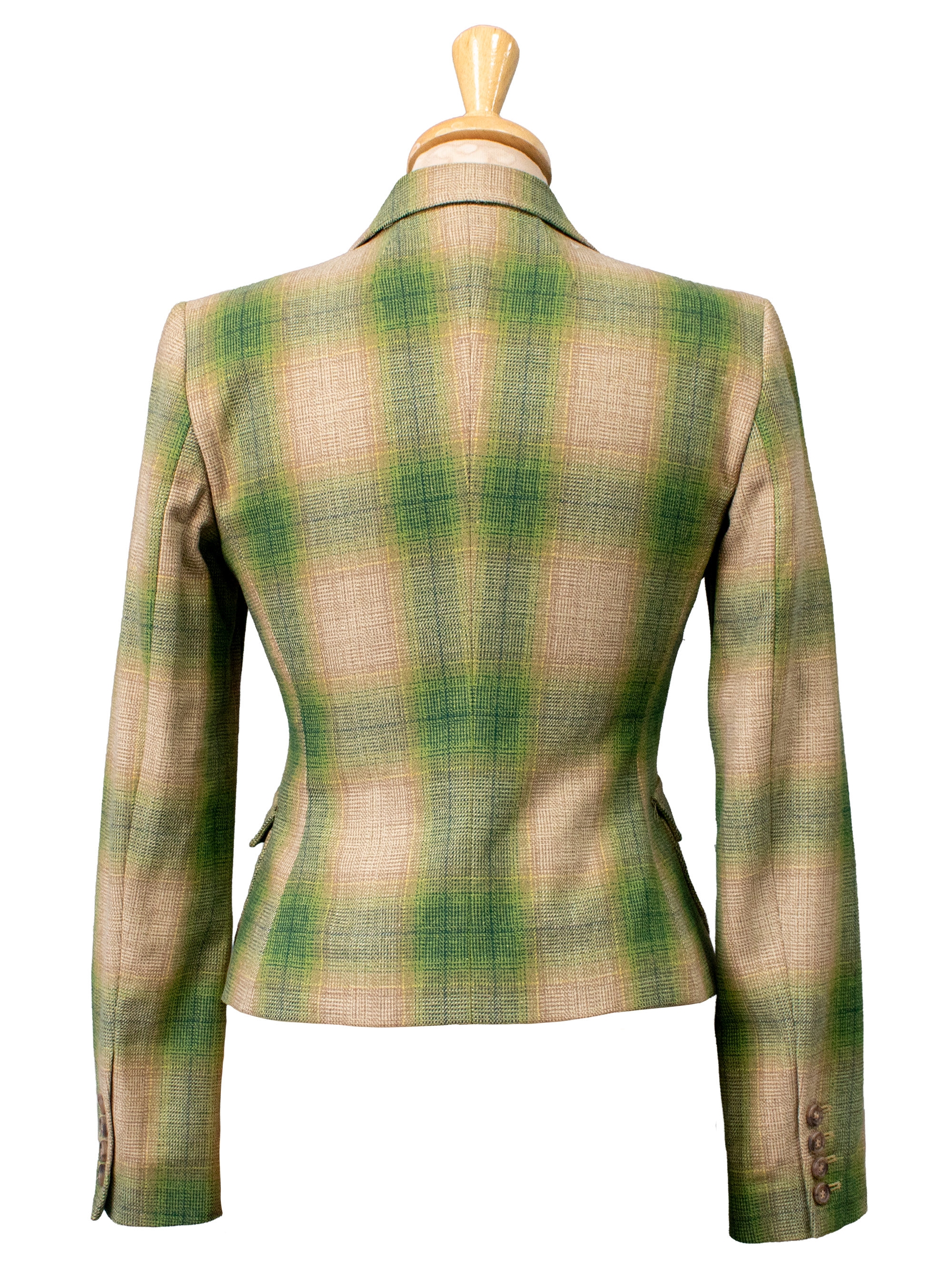 Green and Beige Plaid Blazer