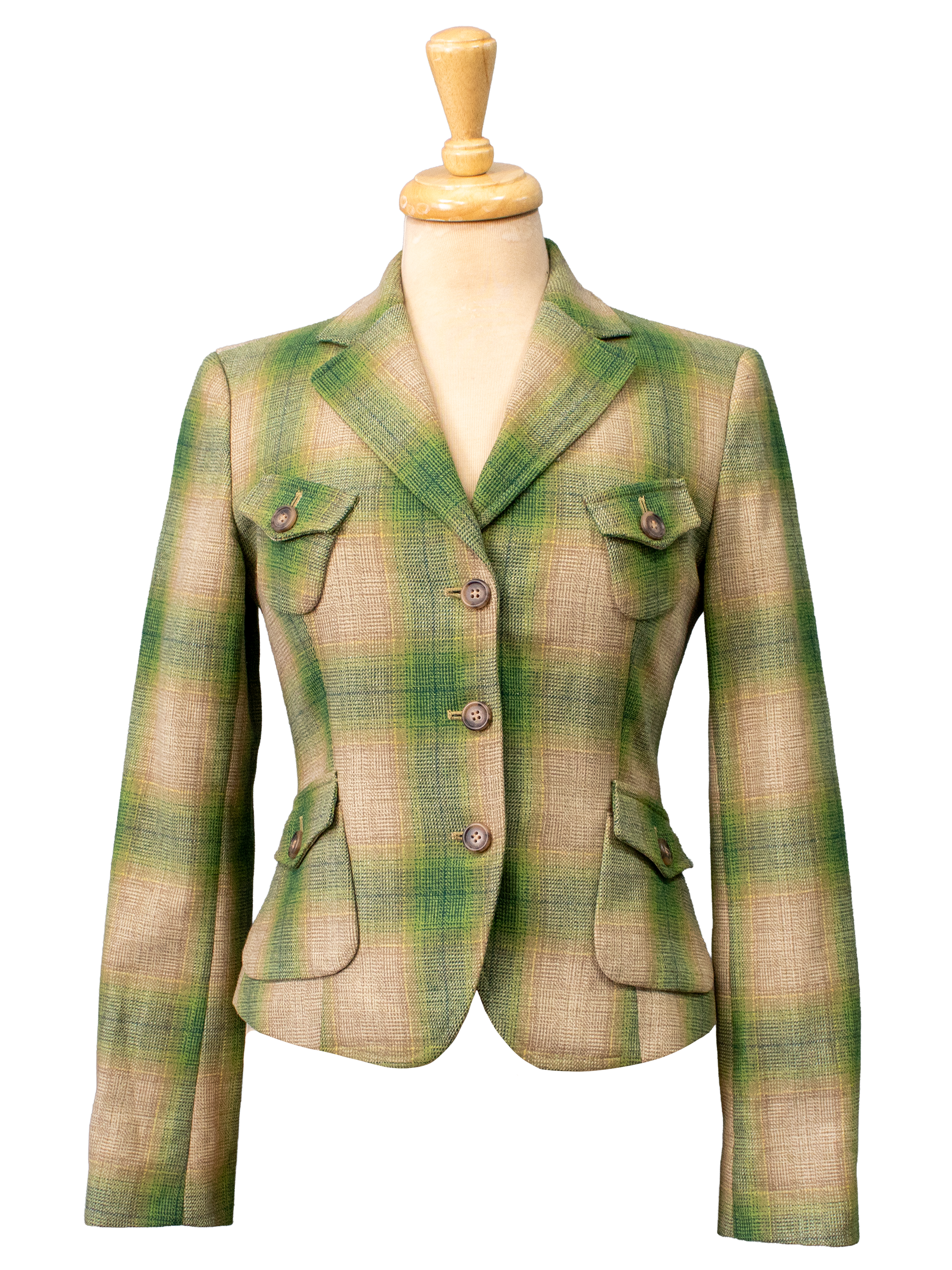 Green and Beige Plaid Blazer