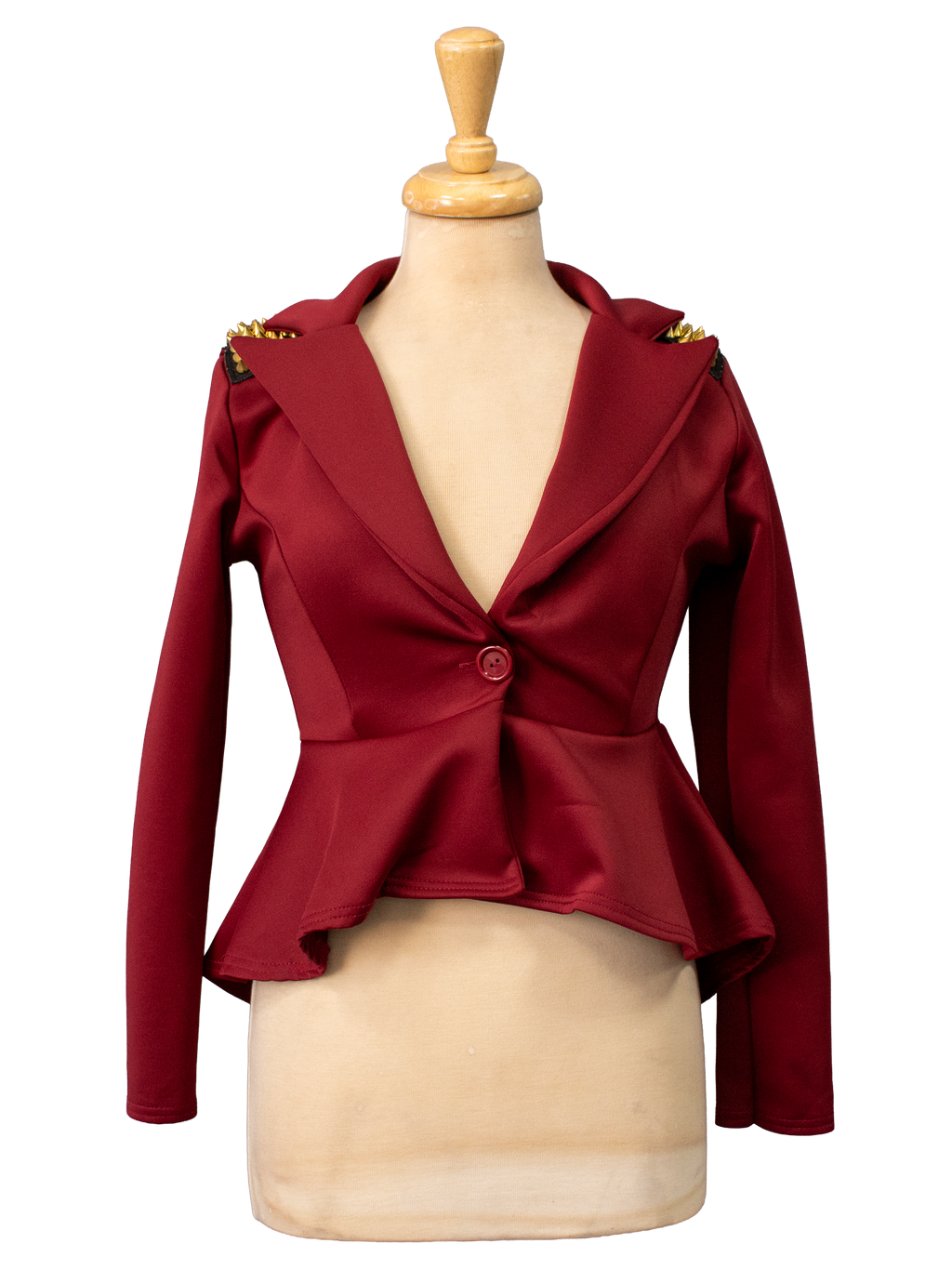 Cropped Red Statement Coat with Golden Spikes