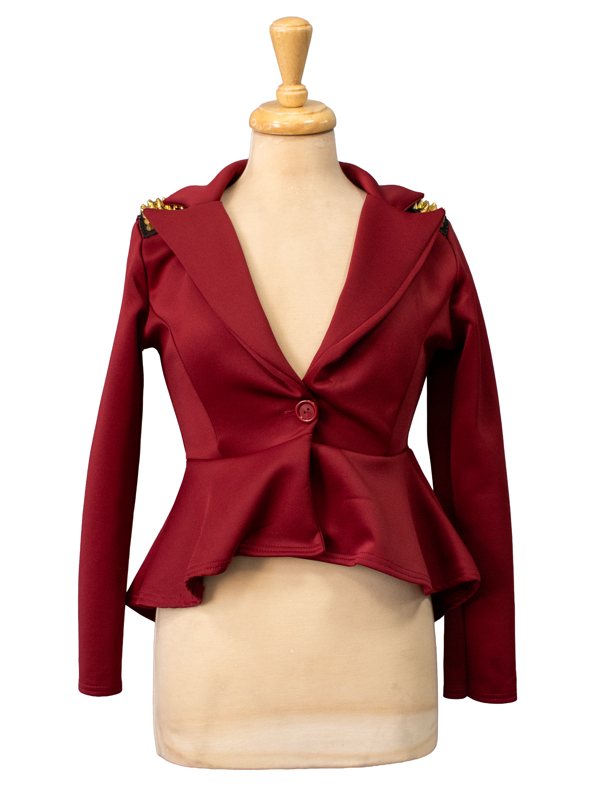 Cropped Red Statement Coat with Golden Spikes